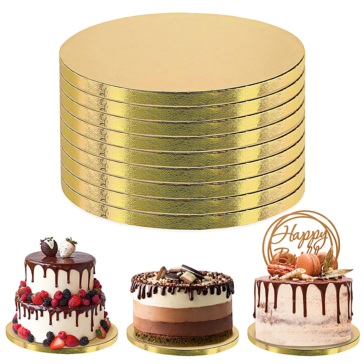 Spec101 Round Cake Drums, 10 Inch - 12pk Cake Drum Boards with Thick Edges